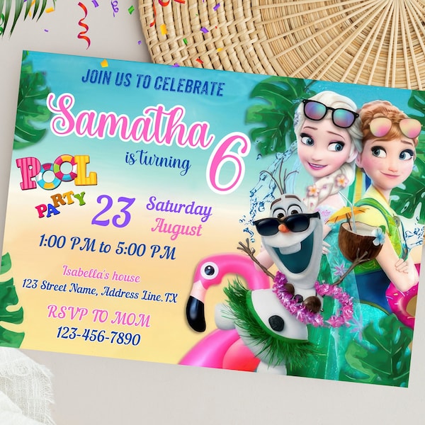 Frozen Pool Party Invitation | Kids Birthday Invitation | Editable and Printable Frozen Pool Party Invite | Digital Download