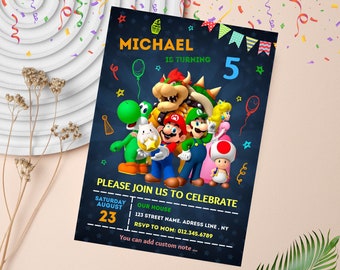 Super Mario Geburtstagseinladung | Mario Geburtstagsparty Vorlage | Bearbeitbarer digitaler Download