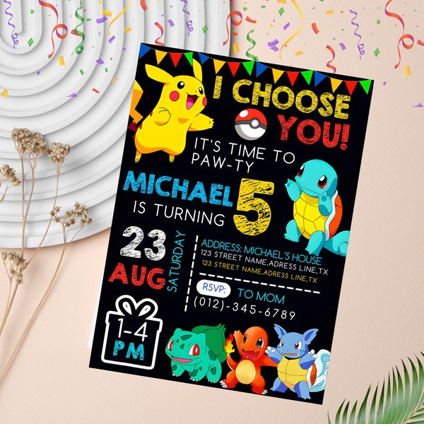 Pokemon Birthday Invitation | Editable Pokemon Party Invite | Digital Pokemon Birthday Template