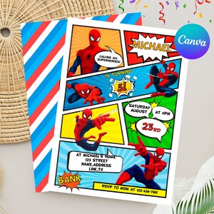 Spiderman Birthday Invitation | Editable Spiderman Party Invite | Digital Spiderman Birthday Template imagem 3
