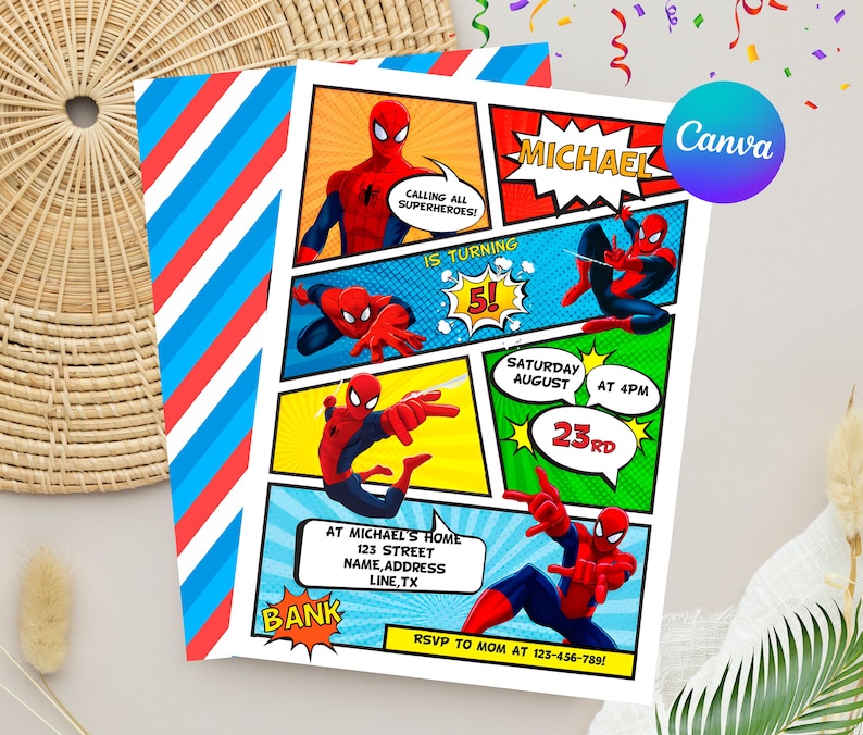 Spiderman Birthday Invitation | Editable Spiderman Party Invite | Digital Spiderman Birthday Template imagem 3