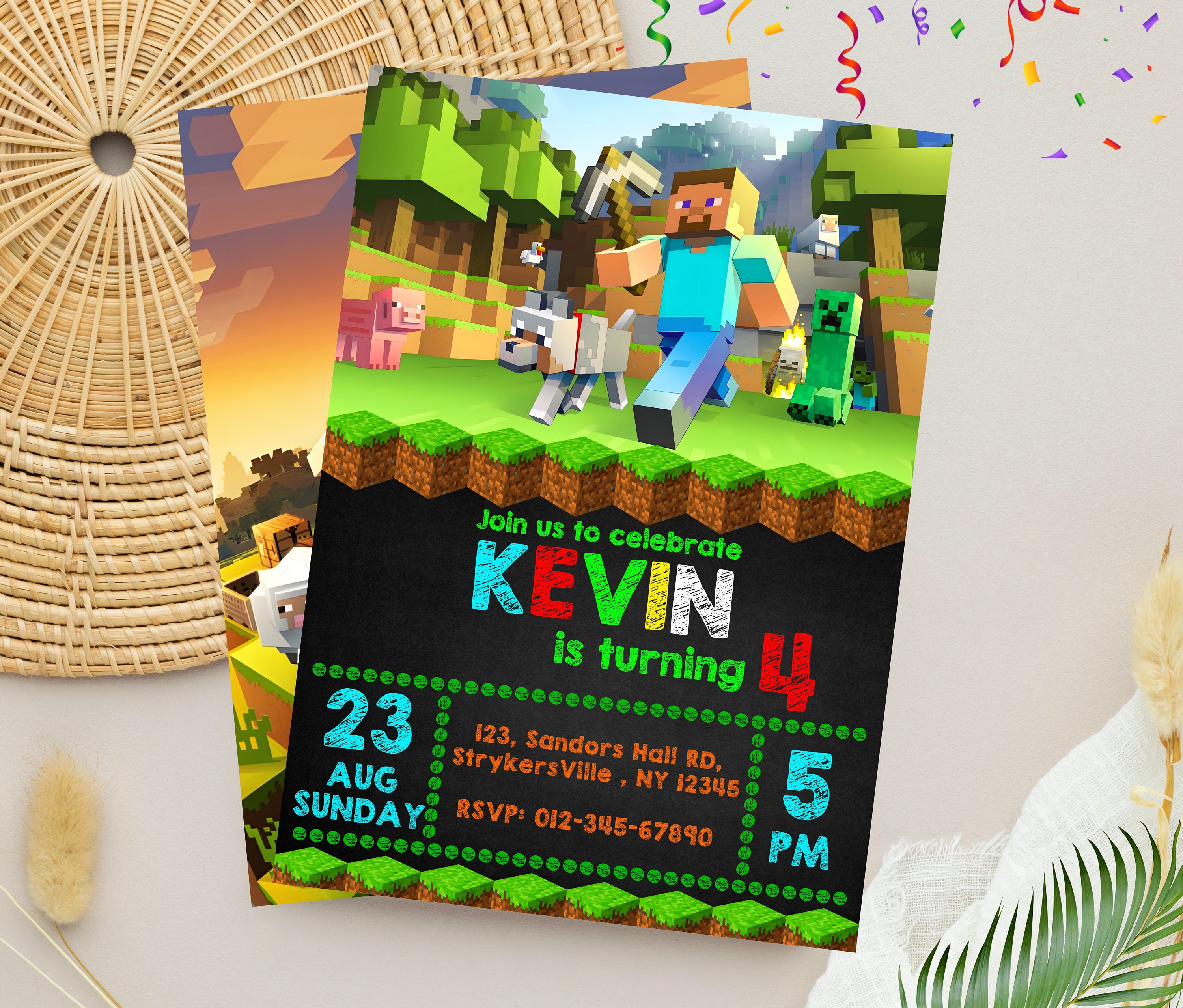 Editable Minecraft Birthday Invitation Minecrafter Invitation