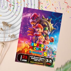 Convite de aniversário do Super Mario | Convite para festa de aniversário do Mario | Download digital editável