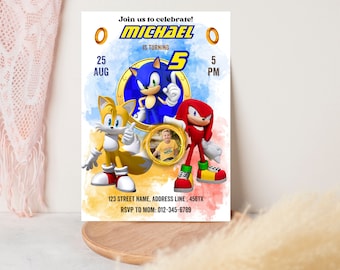 Editable Sonic with Photo Birthday Party Invite | Sonic the Hedgehog Digital Birthday Invitation |  Digital Canva Template