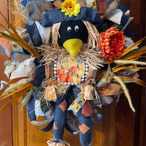 Corona de espantapájaros de otoño, corona de otoño, corona de puerta principal, decoración de pared interior, estacional, otoño, espantapájaros, regalo
