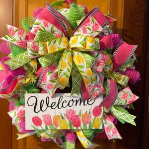 Welcome Tulip Wreath, Summer Wreath, Summertime Wreath, Front Door Wreath, Interior Decor, Gift