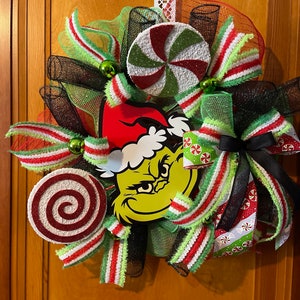Grinch Wreath 2, Christmas Wreath, Green Monster, Front Door Wreath, Interior Wall Decor, Kid’s Wreath, Housewarming, Whimsical, Gift
