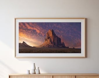 A Scorching Sunset Illuminates the Clouds Over Shiprock in New Mexico - Fine Art Photography Print