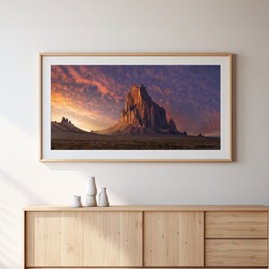A Scorching Sunset Illuminates the Clouds Over Shiprock in New Mexico - Fine Art Photography Print