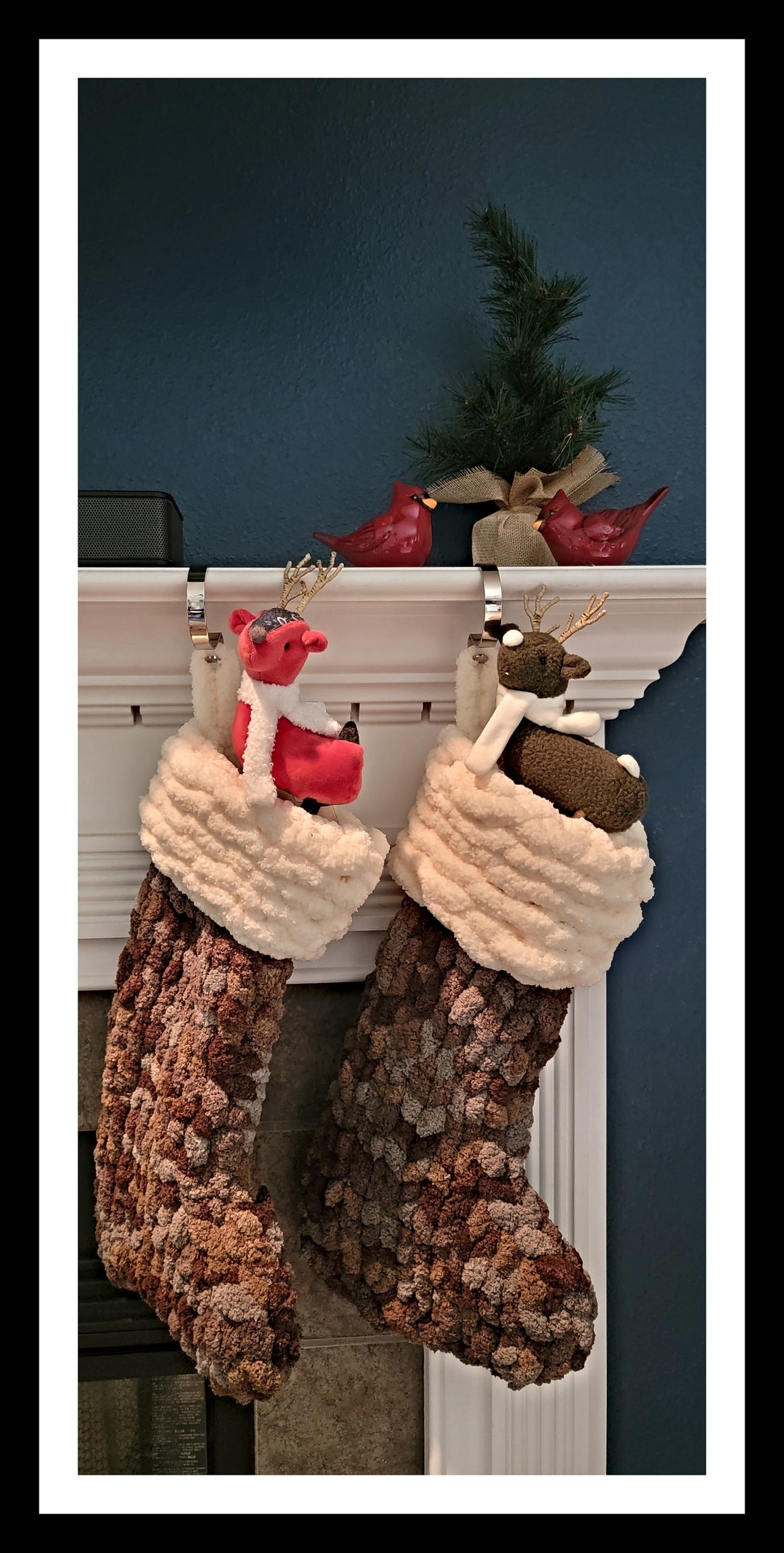 Handmade Chunky Knit Christmas Stockings Brown and Cream Knit Etsy
