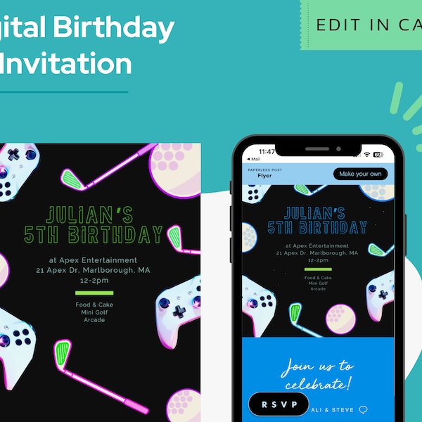 Mini Golf Arcade Invitation Etsy