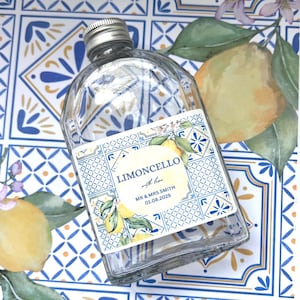 Adesivi per bomboniere a tema limoncello - Etichette di ringraziamento personalizzabili per bottiglie, bomboniere italiane, tema Amalfi, decorazioni per feste a tema limone