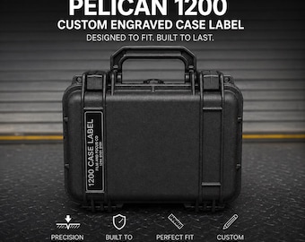 Pelican 1200 Case Label – Custom Engraved Hard Case Name Plate – Camera Equipment Tag