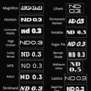 May include: A chart comparing different fonts with their names and a numerical value. The fonts are displayed in white on a black background.