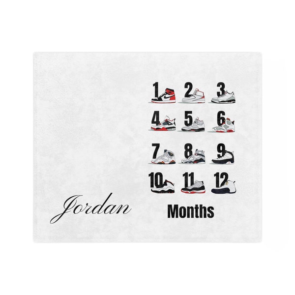 Customizable Jordan Shoe Baby Milestone Blanket, Air Jordan Baby Blanket, Baby Milestones, Baby Monthly Milestones