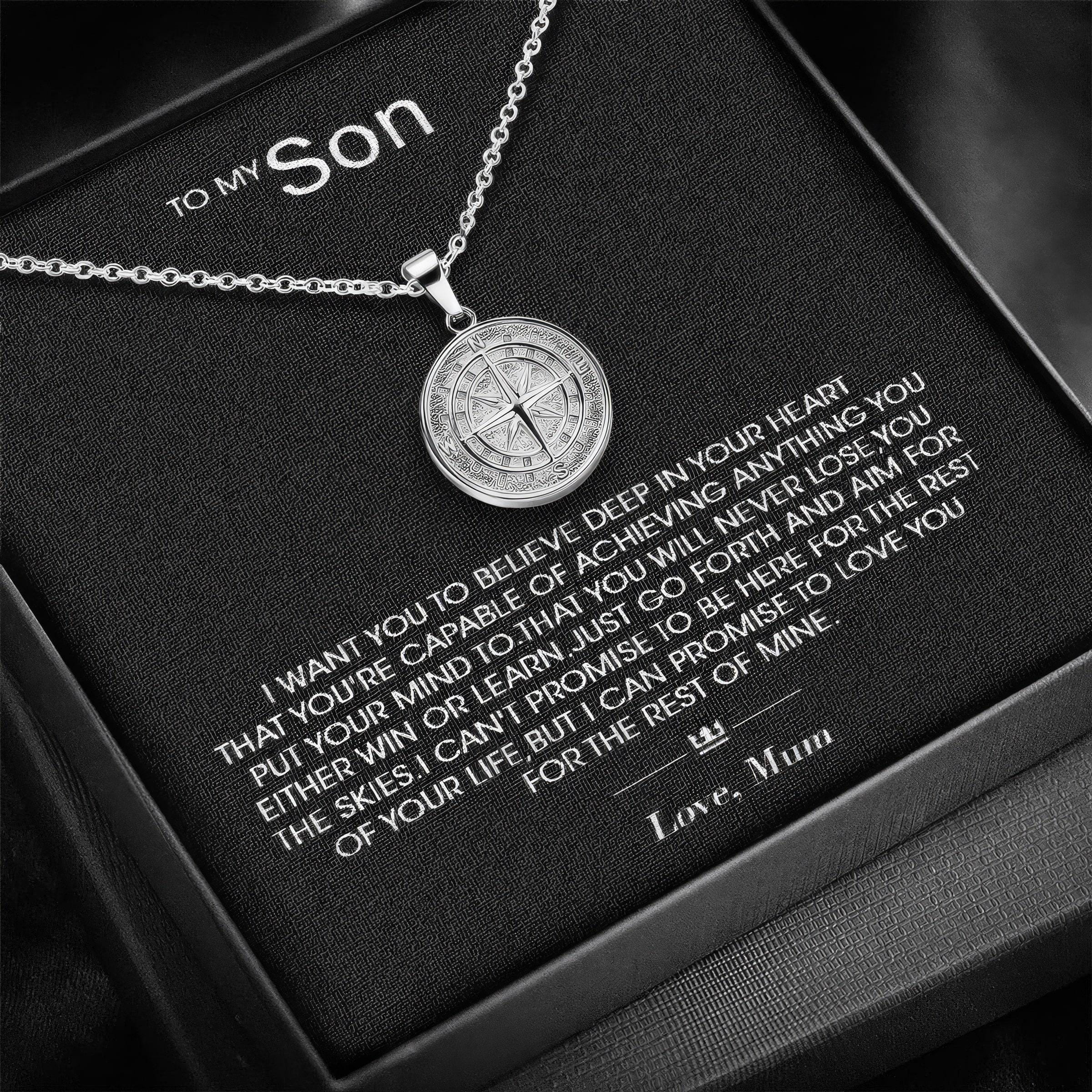 To My Son - Compass Pendant Gift Set From Mum/Mom, gift for son,  message necklace for men, birthday gift for him, graduation gift