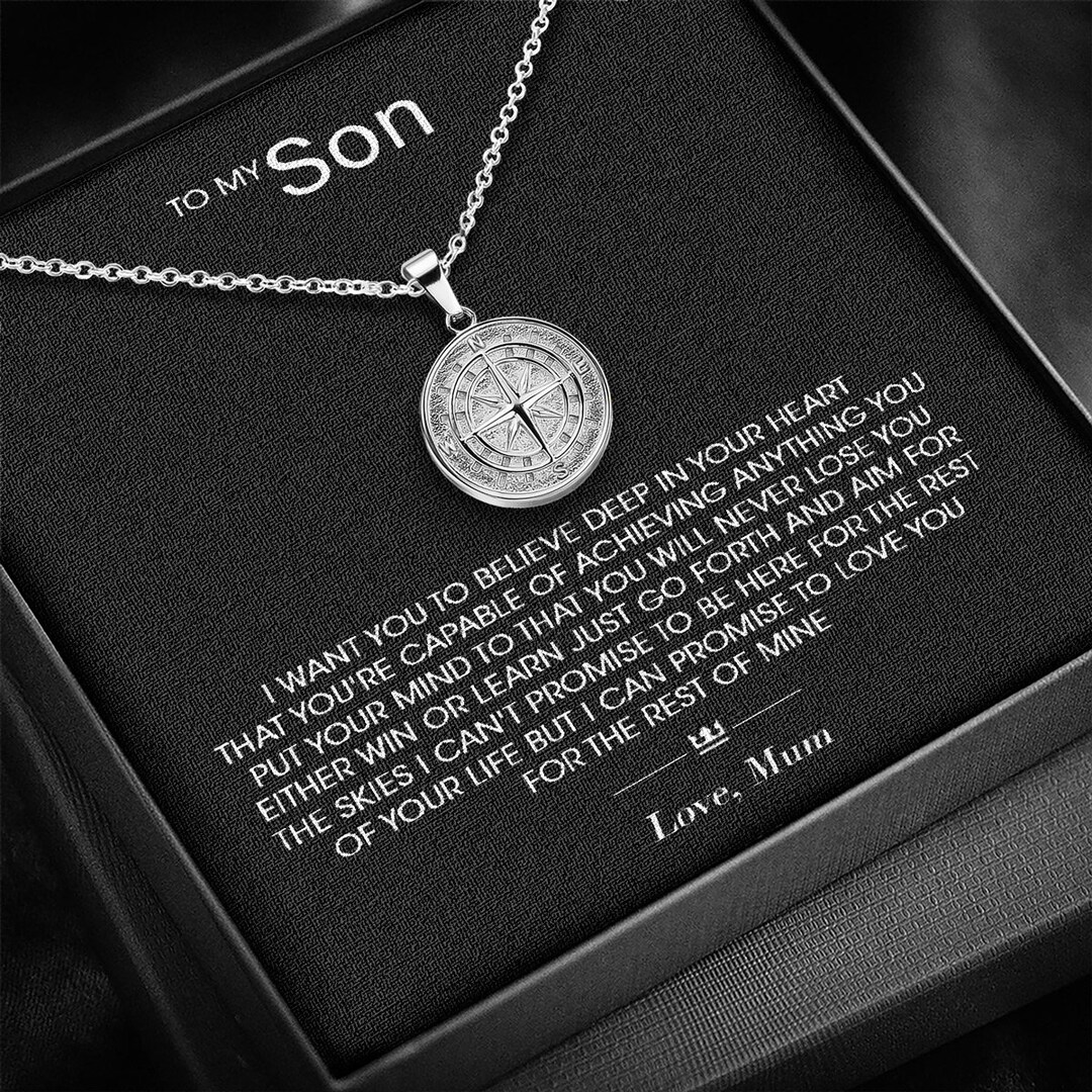 To My Son Compass Pendant Gift Set From Mum/mom, Gift for Son, Message