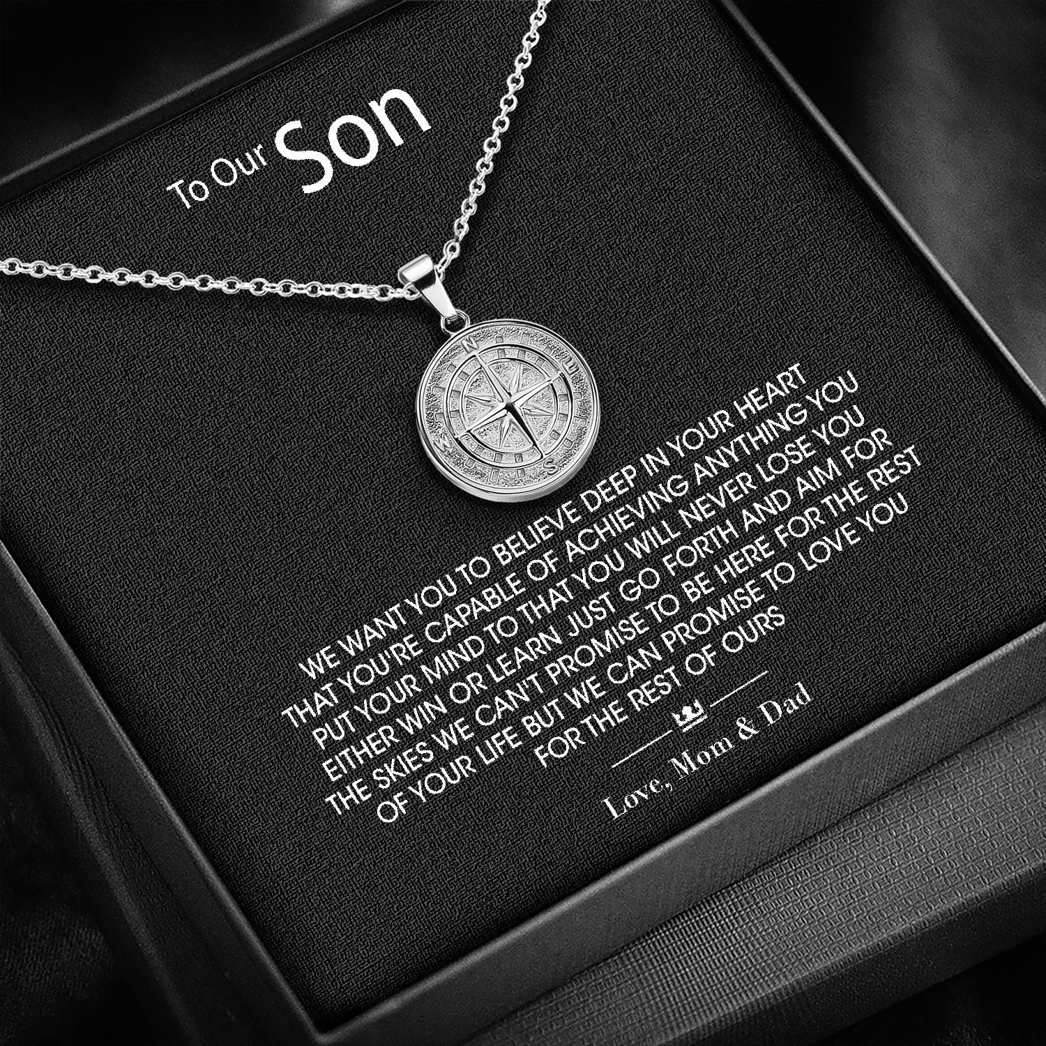 To My Son - Compass Pendant Gift Set From Mum/Mom, gift for son,  message necklace for men, birthday gift for him, graduation gift