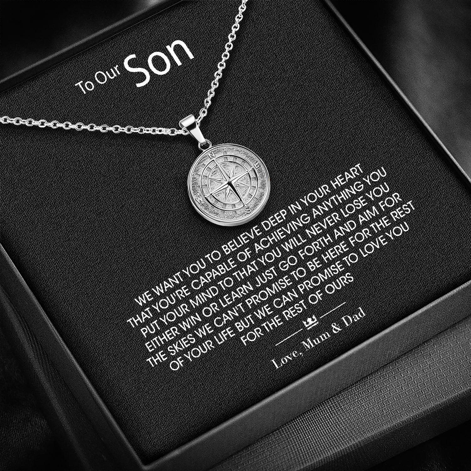 To My Son - Compass Pendant Gift Set From Mum/Mom, gift for son,  message necklace for men, birthday gift for him, graduation gift