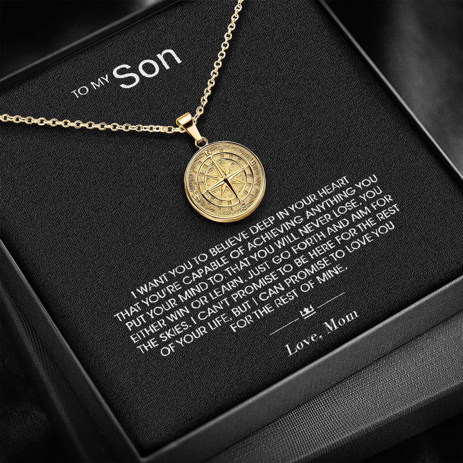 To My Son - Compass Pendant Gift Set From Mum/Mom, gift for son,  message necklace for men, birthday gift for him, graduation gift