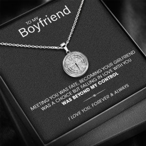 Engravable Compass Pendant Gift Set for Boyfriend - Stainless Steel & 18K Gold