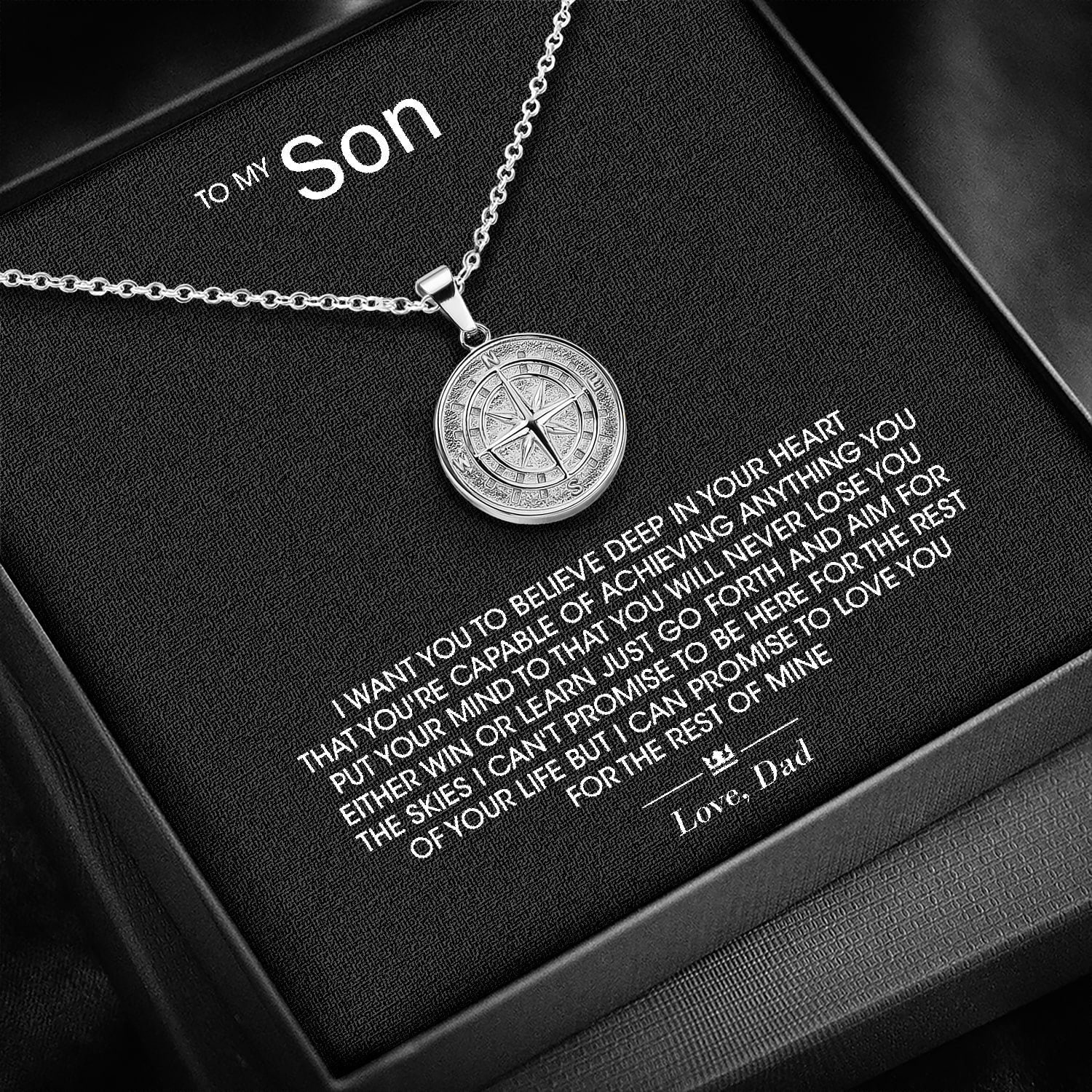 To My Son - Compass Pendant Gift Set From Mum/Mom, gift for son,  message necklace for men, birthday gift for him, graduation gift