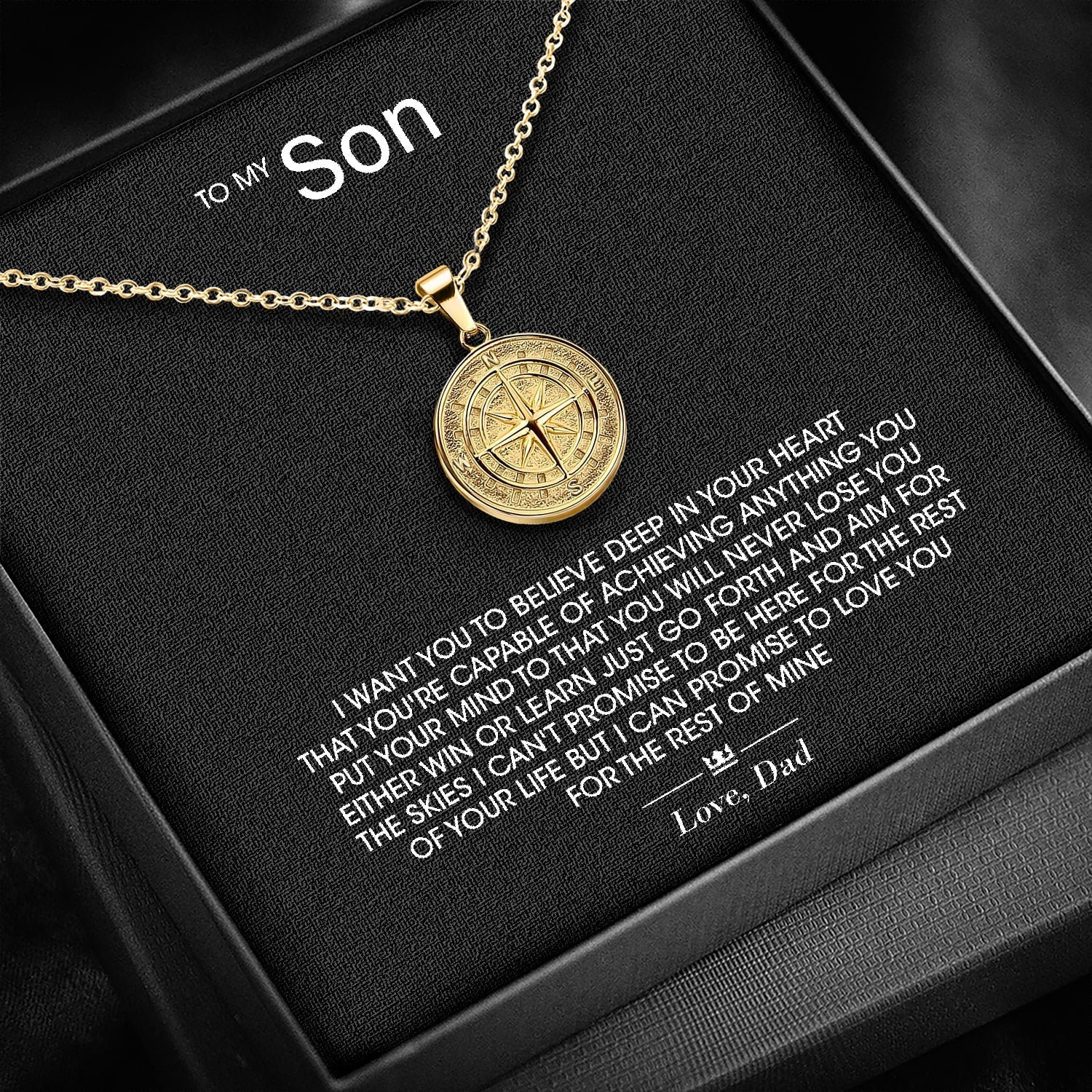 To My Son - Compass Pendant Gift Set From Mum/Mom, gift for son,  message necklace for men, birthday gift for him, graduation gift