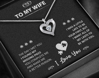 To my Wife, Missing Piece - silver love heart necklace ,gifts for her, necklace for her, anniversary necklace, wife  gift, birthday gift