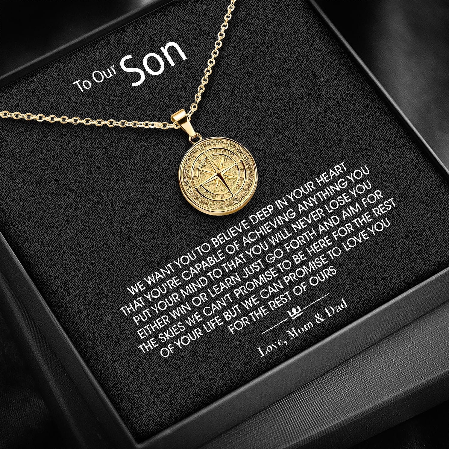 To My Son - Compass Pendant Gift Set From Mum/Mom, gift for son,  message necklace for men, birthday gift for him, graduation gift