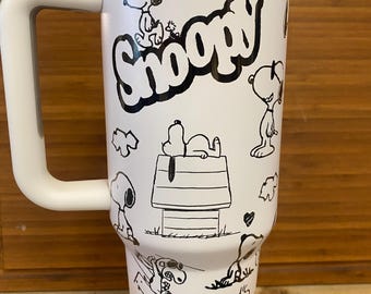 40 0z Laser Engraved Unbranded Tumbler white and black dog