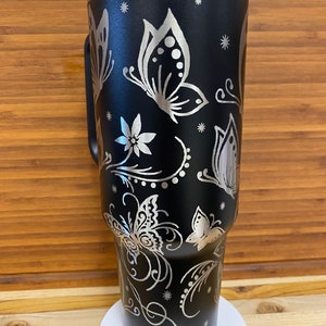 40 oz Laser Engraved Unbranded Tumbler Butterfly