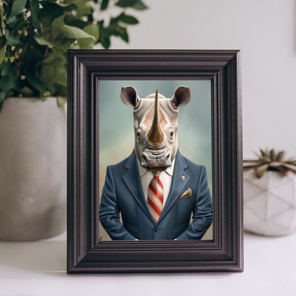 Rhinoceros Wall Art Digital Download Rhinoceros Wall Painting Rhinoceros Portrait Canvas, Pet Portrait as Animal Painting or Pet Entwine