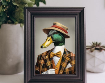 Animal Painting as a Gift Ducks Portrait Art Print Anthropomorphic Duck in Clothes, Gift Wall Art Nursery Animal DIGITAL DOWNLOAD
