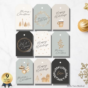 Happy Holidays Elegant Favor Tags Printable, Company Holiday Label Tags, Gold Black Chocolate Cookie Favor Tags, Teams Christmas Gift Tags