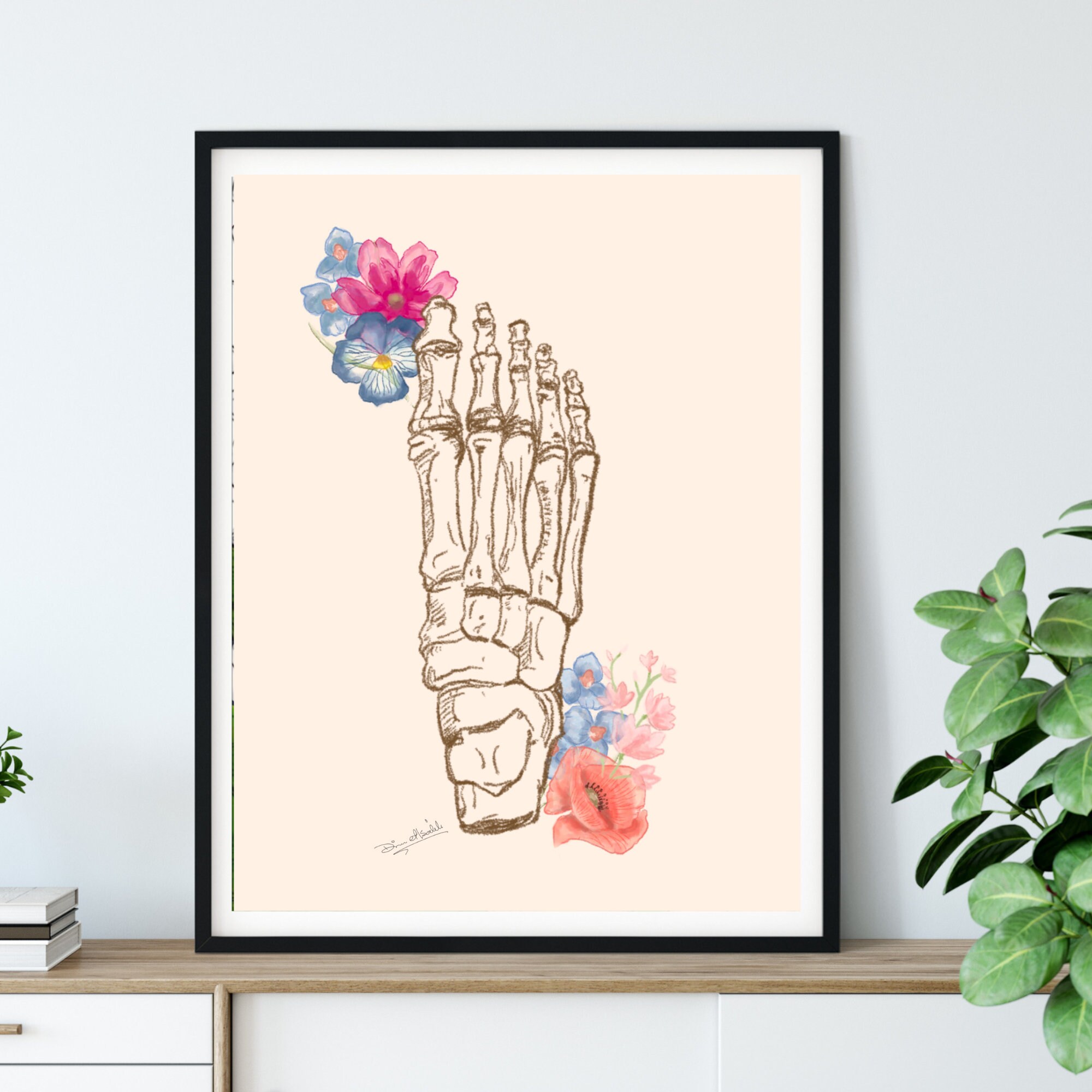 Human Skeleton Anatomy Printable Posters, Set of 9 Hand-drawn Floral ...