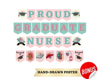 Letrero rosa de graduación de enfermera 2024 dibujado a mano, letrero para fiesta de graduación de enfermeras, regalo de graduación para enfermeras, birrete de enfermera, felicitaciones a la enfermera graduada