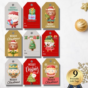 Merry Christmas Red Santa Favor Tags Printable Holiday Label Candy Chocolate Cookie Gift Favor Tags Christmas Party Favor Gift Tags