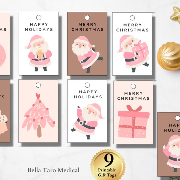 Santa Christmas Gift Tags Printable Holiday Candy Chocolate Cookie Gift Favor Tags School Classroom Christmas Favor Gift Tags Pink Set of 9