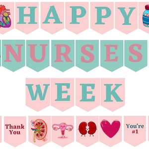 Pink Happy Nurses Week Banner Printable / Hand-drawn Nurse appreciation Sign / Nurses Week Appreciation Banner / Thank you Nurse Week Gift