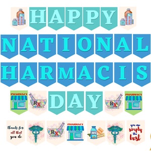 Pharmacist Day Printable Banner, Hand-drawn Happy National Pharmacist Day Bunting, Pharmacist Day Decoration, Pharmacist Gift, PharmD, PDF