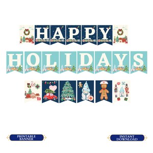 Blue Happy Holidays banner Christmas printable | Christmas banner | Holiday Bunting | Hospital Nurse MA Med Surg Christmas Party Decor