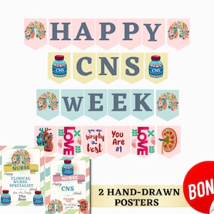 Bannière imprimable de la semaine de la SNC, enseigne dessinée à la main d&#39;infirmière clinicienne spécialisée, appréciation de l&#39;infirmière APRN, cadeau d&#39;infirmière clinicienne, cadeau de remise des diplômes de la SNC