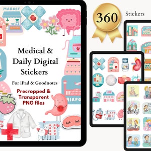 Naklejki cyfrowe Cute Nurse | Naklejki cyfrowe GoodNotes na iPada, Planer medyczny, Naklejki apteczne, Naklejki na ciało człowieka, Naklejki szpitalne