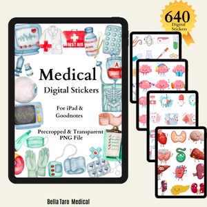 Medyczne naklejki cyfrowe | 640 naklejek opieki zdrowotnej | Naklejka pielęgniarska | Naklejki na narzędzia medyczne | Naklejka anatomiczna Goodnote | Planer medyczny