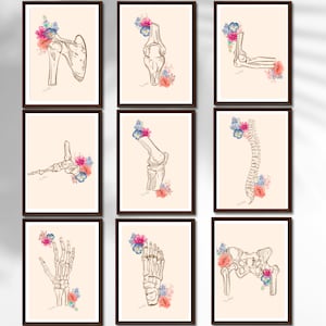 Human Skeleton Anatomy Printable Posters, Set of 9 Hand-drawn Floral Anatomy Abstract Art, Nurse Gift, Gift for Doctor Office, Bones Art