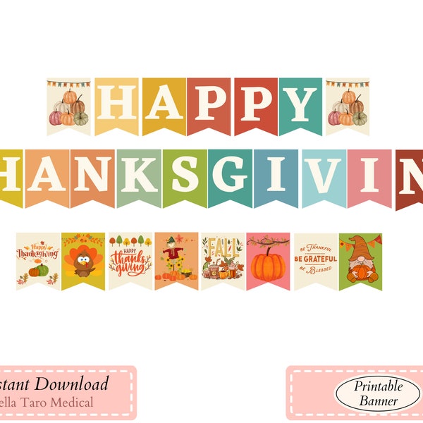 Thanksgiving Banner printable | Happy Thanksgiving banner printable | Thanksgiving Party Decor | Printable Thanksgiving bunting | PDF
