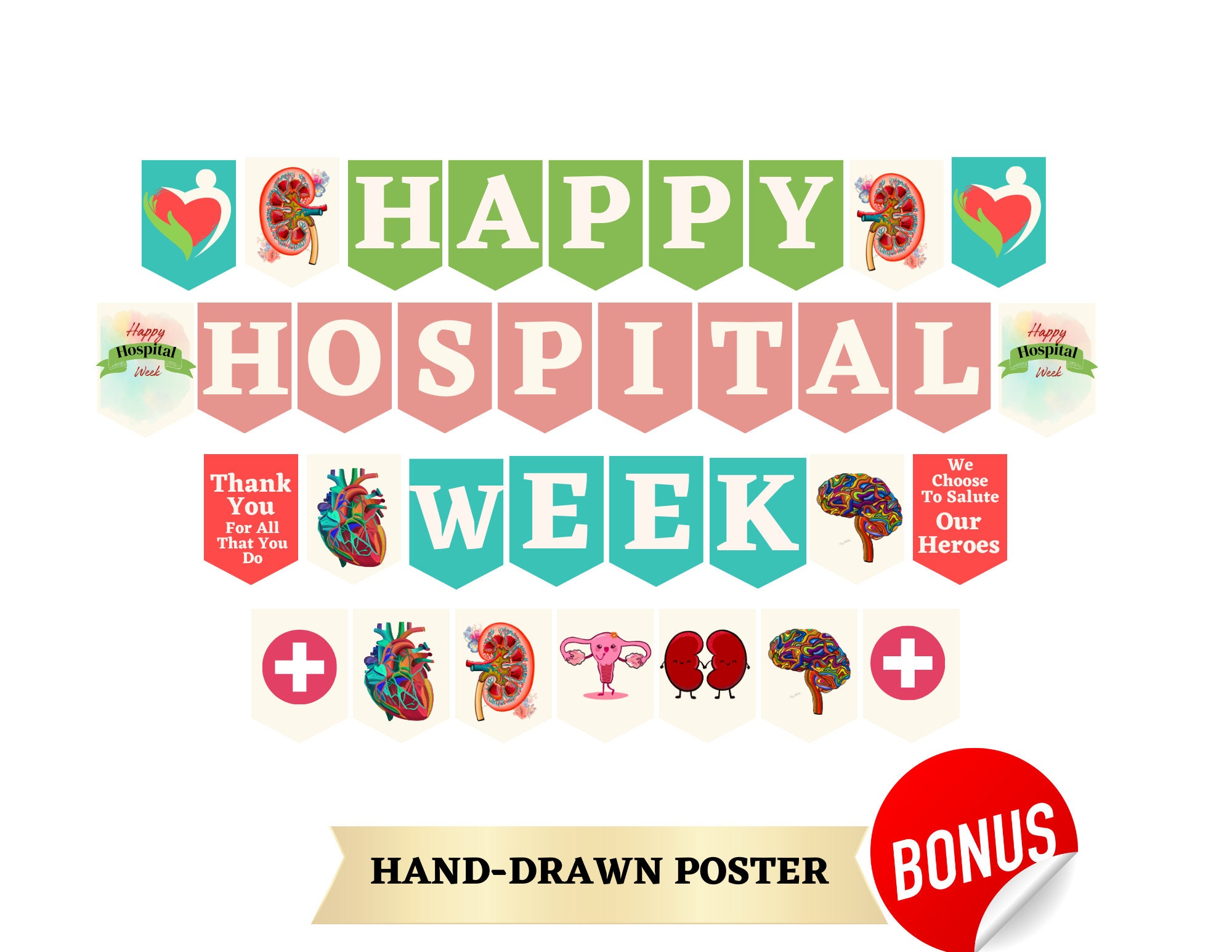 Hospital Week Printable Banner, Handdrawn Hospital Week Sign, Free