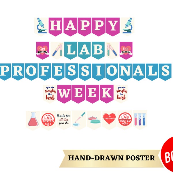 Happy Lab Week Printable Sign, Handdrawn Medical Laboratory Professionals Week Banner, Lab Professionals Appreciation, Medical Lab Week Gift