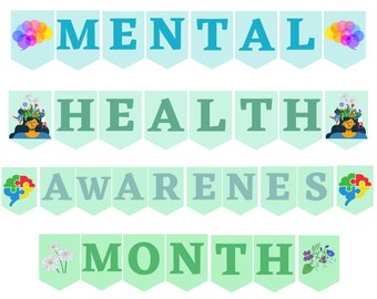 Mental Health Awareness Month banner printable / Mental Health banner printable / Pastel Mental Health Matters banner / Mindfulness Banner