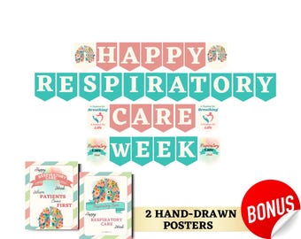 Happy Respiratory Care Week Banner Printable, Hand-drawn Respiratory Therapist appreciation, Respiratory Care Decor Ideas, Medical Sign